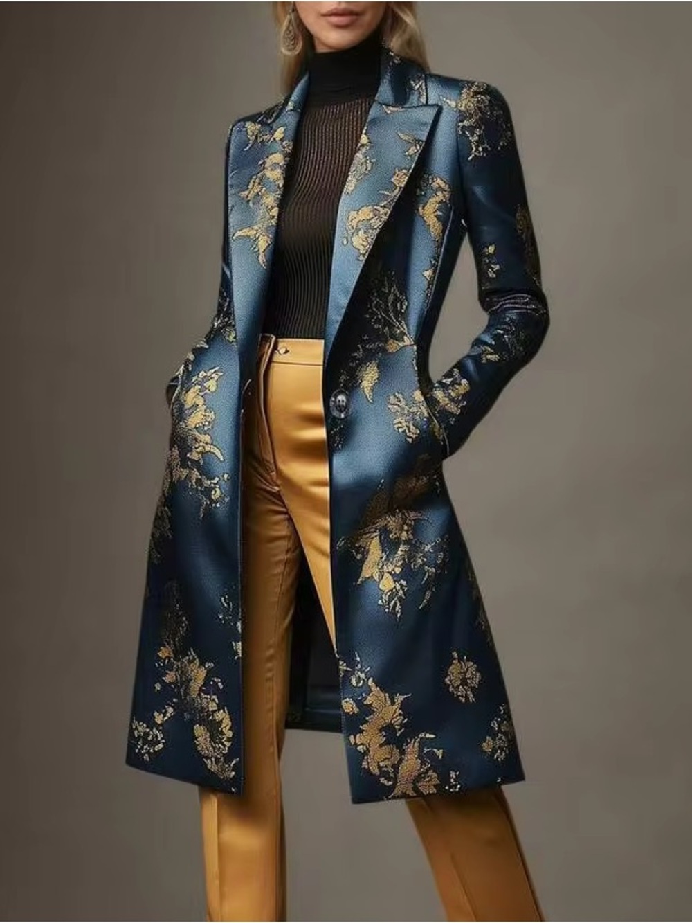 Tailored Satin Finish Floral Coat